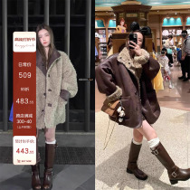 The HYEGIRL Black Coe King bombing two sides wearing a heavy work fur integrated locomotive suit jacket female winter warm blouse