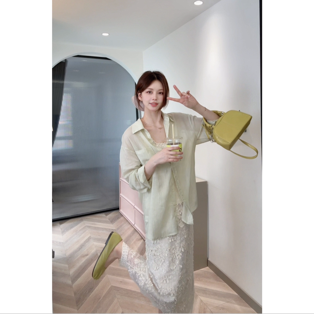 L030 Summer Green Tilt Sunscreen ເສື້ອ Tencel ນ້ໍາຫນັກເບົາ