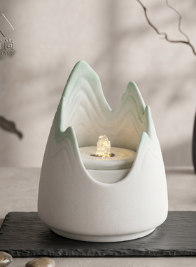 禅意假山流水桌面摆件茶室招财