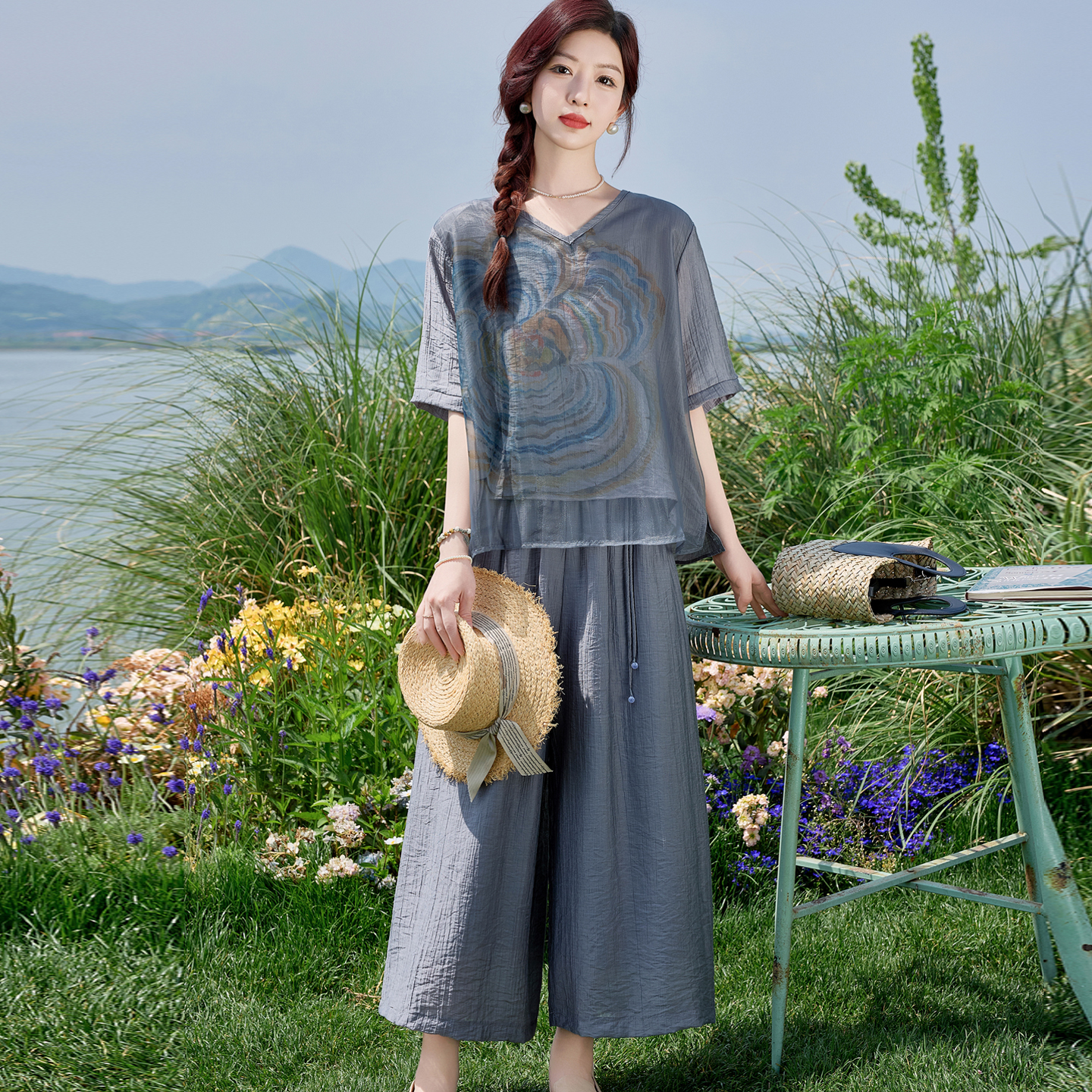 爆款时尚套装女夏装新款胖妈妈宽松遮肉显瘦洋气一整套穿搭两件套 - 图0