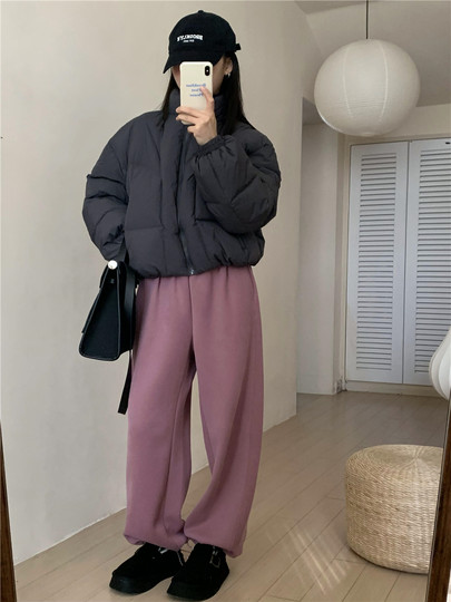 抽绳束脚加绒卫裤女2025冬季韩版宽松休闲运动长裤垂感百搭阔腿裤