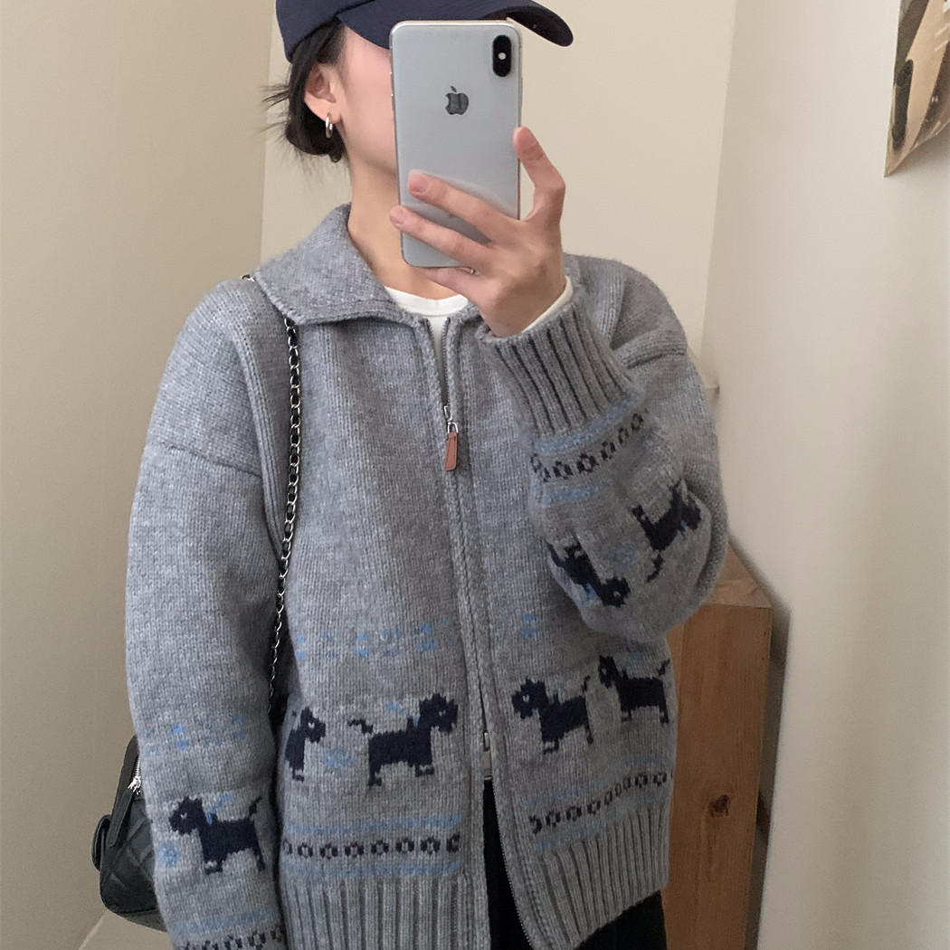 设计感卡通印花针织开衫上衣女2025冬季新款时髦百搭显瘦拉链外套,淘宝优惠券,粉丝福利购,淘宝优惠卷