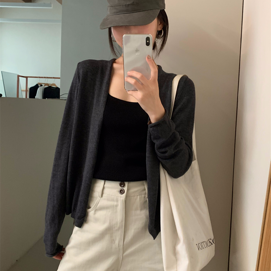 韩版气质百搭无扣开衫上衣2025秋季新款简约纯色宽松显瘦通勤外套