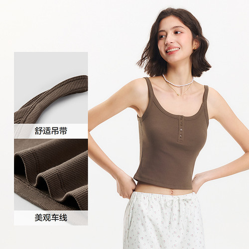 森马背心女短款显瘦小个子夏季2025新款简约风亨利领紧身吊带气质 - 图2