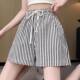 Striped Ice Silk Wide Leg Pants Shorts Women's Summer Thin Slim Large Casual Straight Pants Quick-Drying Sports Pants