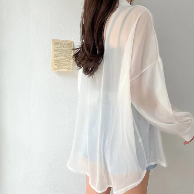 Korean Chic temperament long sleeved thin sun protection shirt women's summer new chiffon shirt jacket air-conditioned shirt white top