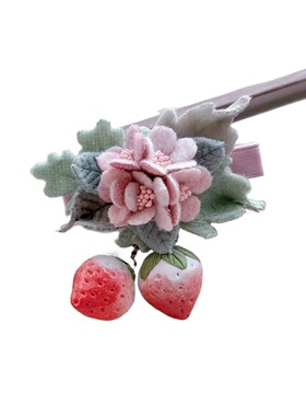 Mao手作330兔兔草莓粉色系毛呢花朵发饰流苏蝴蝶结旗袍配饰洛丽塔