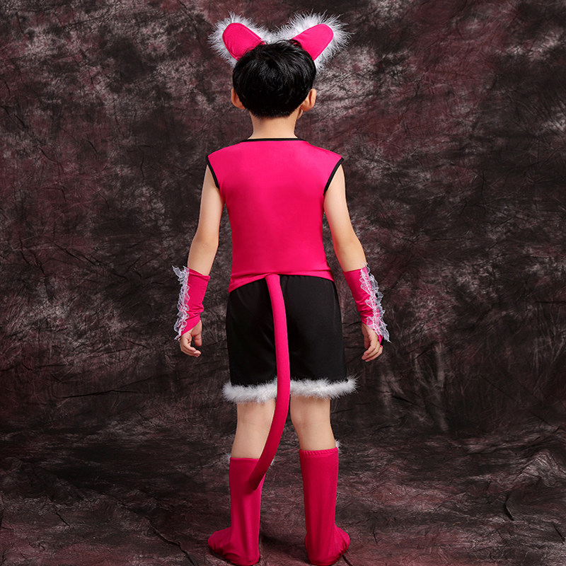 儿童动物表演服猫咪舞蹈比赛服装小花猫爱跳舞的小怪兽演出服套装