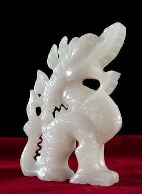 天然白玉望天吼摆件玉石雕刻朝天吼客厅玄关家居装饰品