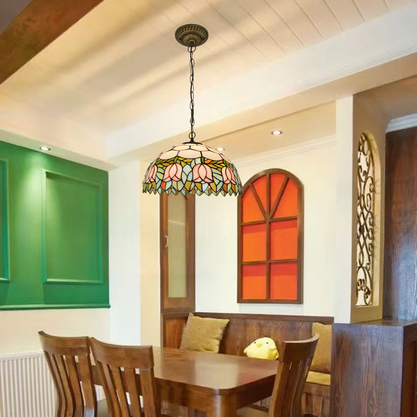 欧式复古彩色玻璃酒吧餐厅客灯商用美式田园卧室玄关阳台创意吊灯,淘宝优惠券,粉丝福利购,淘宝优惠卷