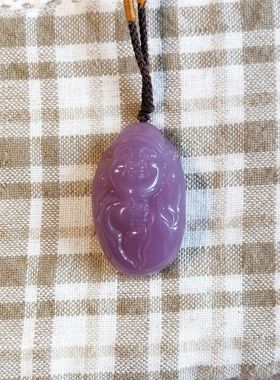 天然色彩丁香紫玉财神吊坠色独特