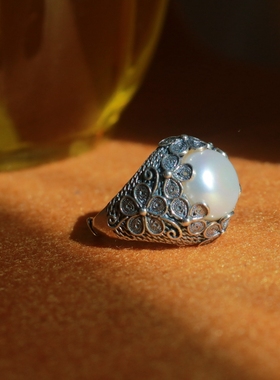 妃琳记925纯银中式花丝戒指珍珠