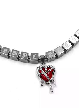 %石凯同款红色荆棘爱心方块项链