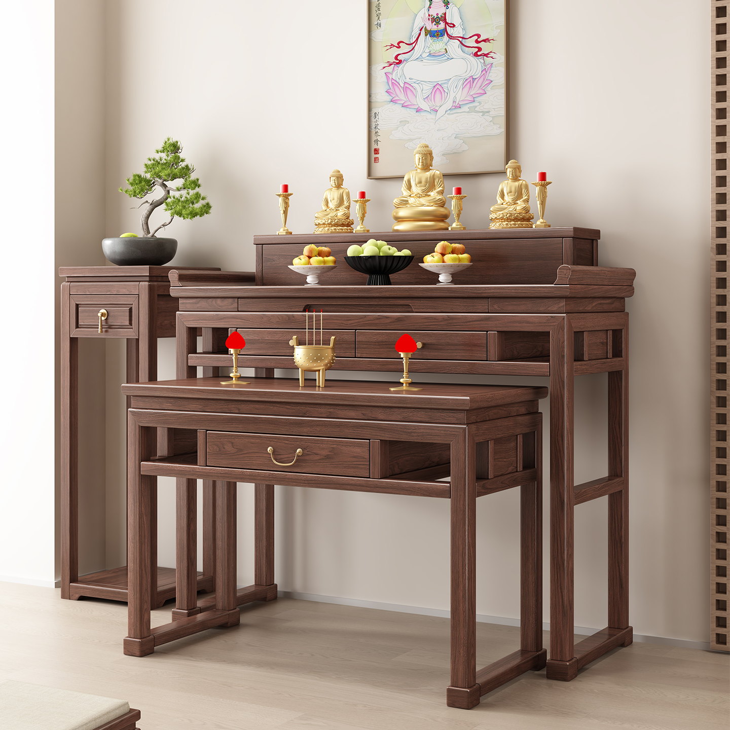 实木佛龛供桌新中式佛桌佛堂家用香案小户型菩萨供奉台香火桌 - 图1