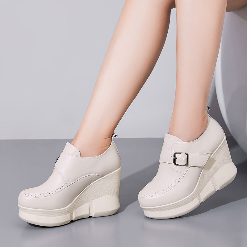 2025秋新款真皮坡跟单鞋女一脚蹬超高跟厚底深口英伦风气质小皮鞋,淘宝优惠券,粉丝福利购,淘宝优惠卷