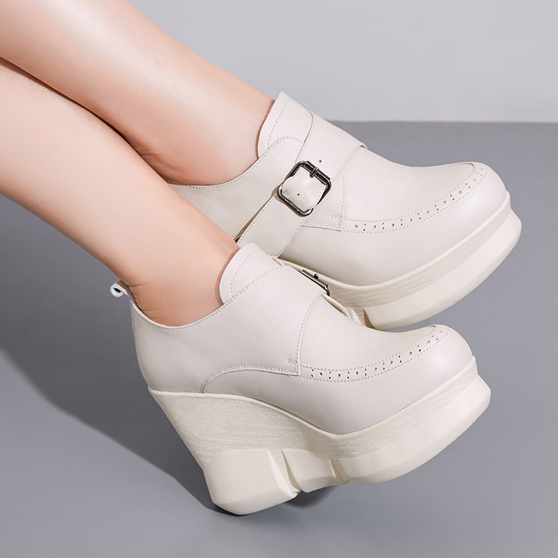 2025秋新款真皮坡跟单鞋女一脚蹬超高跟厚底深口英伦风气质小皮鞋,淘宝优惠券,粉丝福利购,淘宝优惠卷