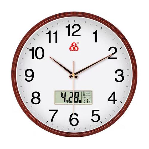 上海三五牌555时钟挂墙钟表客厅卧室简约石英钟静音电子液显挂钟 - 图0