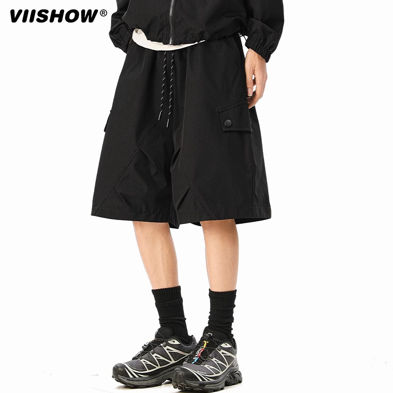 VIISHOW户外工装短裤男士2025夏新款休闲宽松美式潮流黑色五分裤,淘宝优惠券,粉丝福利购,淘宝优惠卷