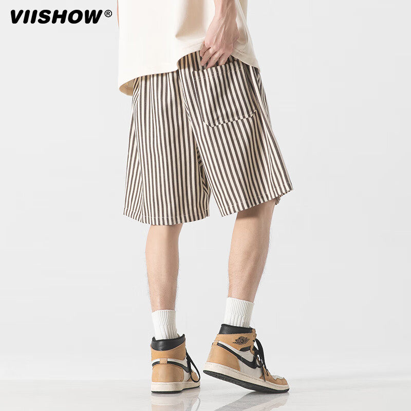 VIISHOW美式ins潮牌竖条纹短裤男夏季设计感五分裤日系休闲裤子男,淘宝优惠券,粉丝福利购,淘宝优惠卷
