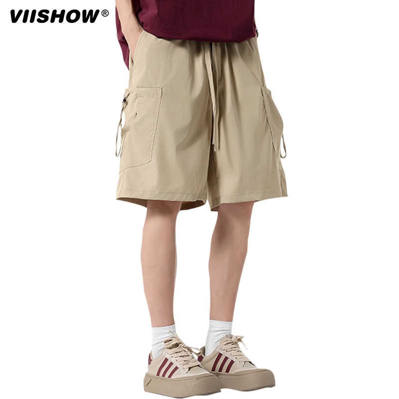 VIISHOW冰丝男士短裤夏季2025新款宽松运动工装大口袋休闲五分裤,淘宝优惠券,粉丝福利购,淘宝优惠卷