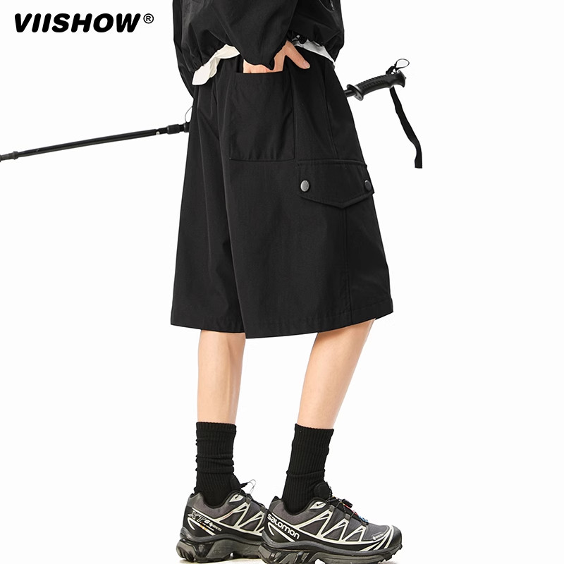 VIISHOW户外工装短裤男士2025夏新款休闲宽松美式潮流黑色五分裤,淘宝优惠券,粉丝福利购,淘宝优惠卷