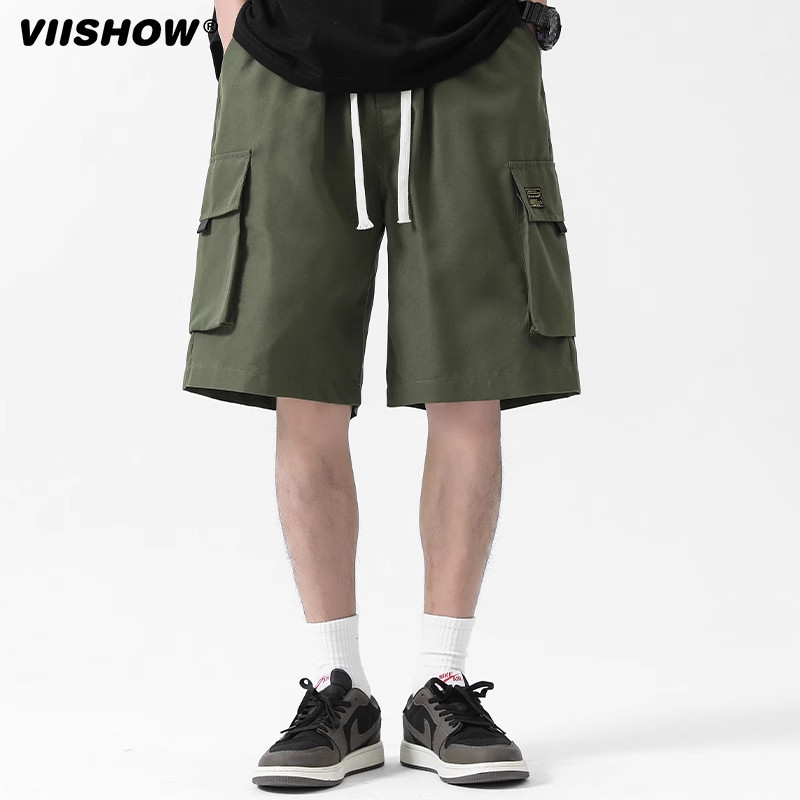 VIISHOW街头复古多口袋工装短裤男潮牌宽松阔腿休闲百搭五分潮裤,淘宝优惠券,粉丝福利购,淘宝优惠卷