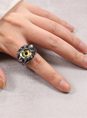 男戒恶魔之眼骷髅个性男士戒指复古钛钢嘻哈风街头朋克理发师高街