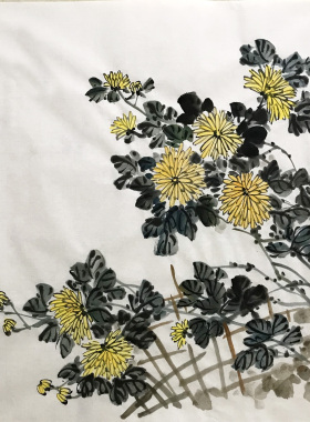 国画斗方玄关耕墨轩菊花宣纸画芯