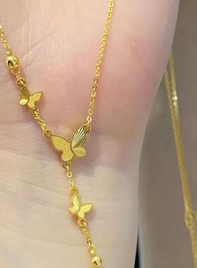 高级冷淡风颈链古法蝴蝶流苏吊坠项链法式温柔百搭气质蝴蝶锁骨链