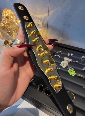 BEEKY BEAM 「绿色血液」暗黑哥特朋克小众手环黑金皮革铆钉复古