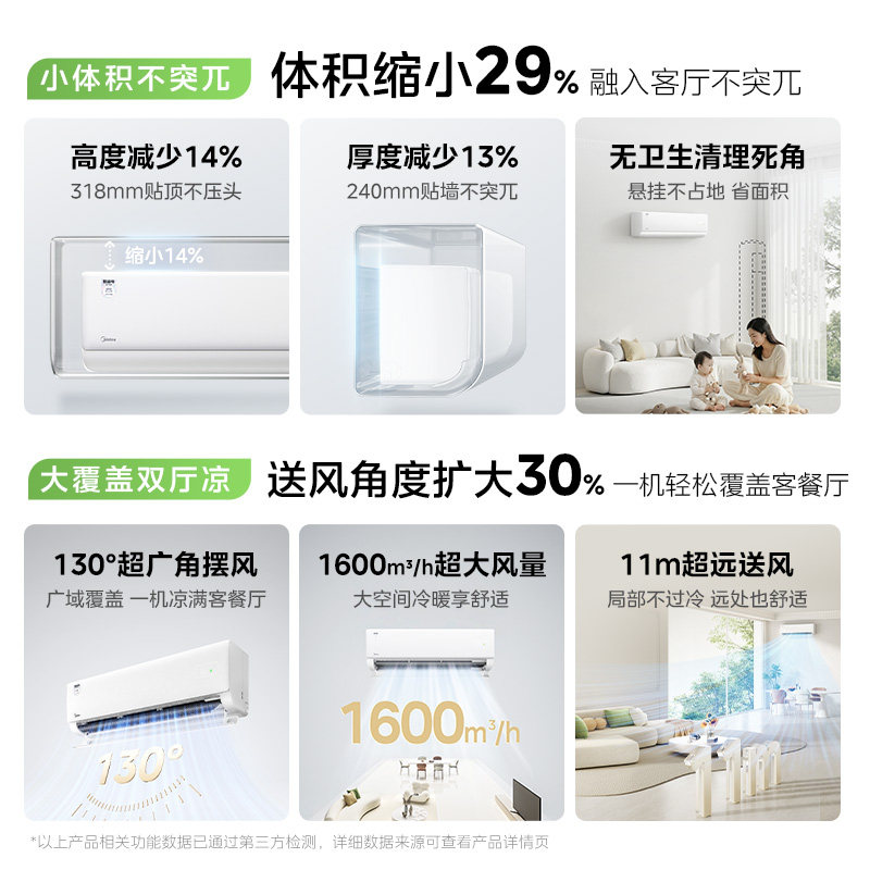 美的家用3匹酷省电二代一级能效变频冷暖壁挂式客厅节能空调机