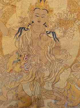 古玩杂项旧藏刺绣文殊菩萨挂画装饰画客厅书房茶室挂画