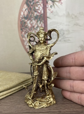 纯黄铜韦陀天菩萨护法铜像小摆件韦驮居家用供奉佛像桌面摆件