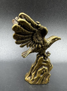 黄铜复古雄鹰展翅摆件老鹰铜雕工艺品茶宠摆件桌面迷你小饰品