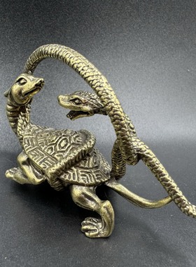 纯铜玄武摆件小号玄武铜质玄武蛇龟黄铜吉祥仿古做旧玄武