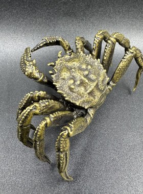 铜器富甲天下小螃蟹茶宠摆件黄铜实心把件文玩收藏品复古铜器