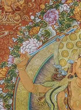 古玩杂项旧藏刺绣文殊菩萨挂画装饰画客厅书房茶室挂画