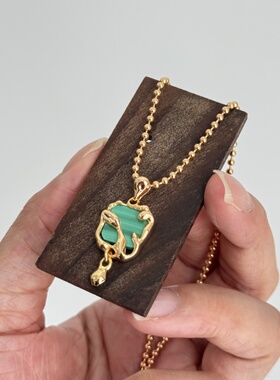 小众设计天然孔雀石925纯银项链度假风项链新中式项链吊坠项链