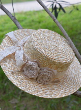 平顶流苏礼帽遮阳草帽玫瑰花朵