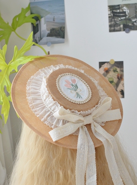 lolita浅口礼帽女帽褶皱花边刺绣