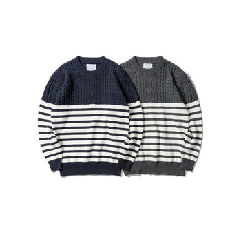 OURDAILYDOSE 17AW CREW NECK KNIT original twisted patchwork striped crew neck sweater