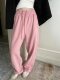 Women's winter floral gray wide-leg sweatpants with velvet and thickening