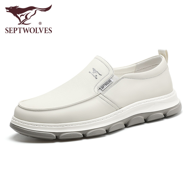 七匹狼白色豆豆鞋男款一脚蹬乐福鞋真皮男鞋冬季新款软底开车鞋男,淘宝优惠券,粉丝福利购,淘宝优惠卷