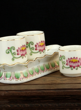 陶瓷水杯观音莲花杯佛法僧三连杯