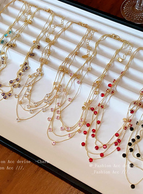 欧美锆石圆形多层项链感轻奢几何锁骨链复古个性时尚项饰