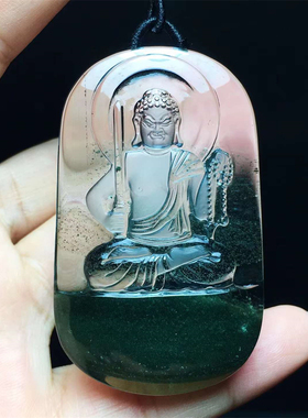 天然白水晶绿幽灵雕刻不动明王不动尊菩萨吊坠项链挂件牌子男女