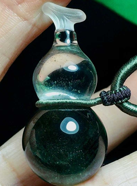 天然白水晶绿幽灵雕刻葫芦吊坠项链挂件