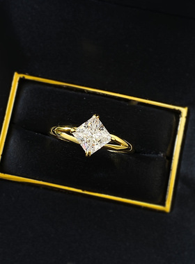 S925纯银戒指女春夏季新款高碳钻公主方白钻清新时尚指环闭口小众