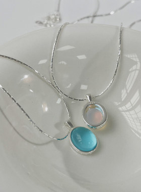 s925纯银ins风旦面月光石海蓝石项链女小众设计蛇骨链颈链叠搭