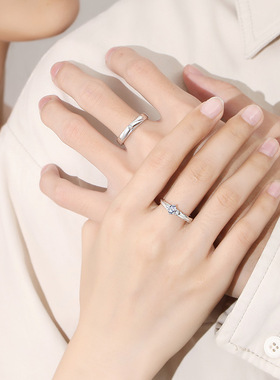 S999纯银原创小众设计余生相伴情侣戒指一对足银韩版简约开口指环